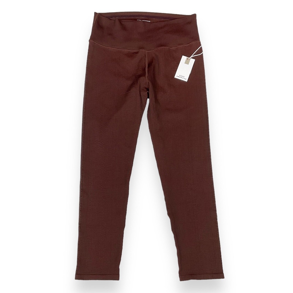Good American Leggings Women Large Brown Ribbed High Waisted Compression NWT